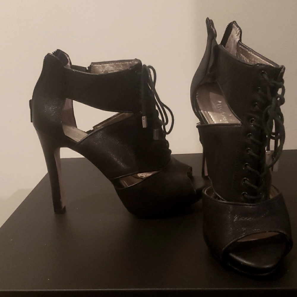 Black Peep Toe Sandal Heels